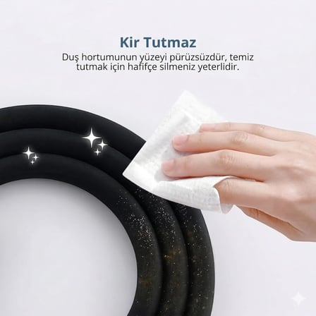 Silikon Duş Hortumu, Siyah,Gri 150 cm, 1/2 Bağlantı, Isıya ve Soğuğa Dayanıklı, Esnek Yapı, Tüm Duş Setleriyle Uyumlu (Siyah)