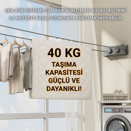 40Kg Taşıma Kapasiteli Çelik Çamaşır Asma İpi Makinası Çamaşır Kurutma İpi Çamaşır Askılığı
