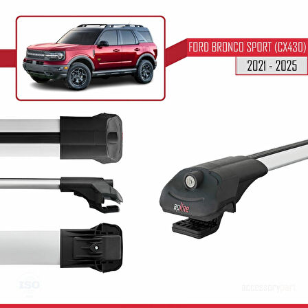 Ford Bronco Sport (CX430) 2021 ve Sonrası ile Uyumlu ACE-1 Ara Atkı Tavan Barı Gri 2 Adet