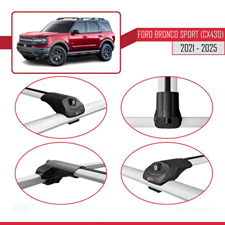 Ford Bronco Sport (CX430) 2021 ve Sonrası ile Uyumlu ACE-1 Ara Atkı Tavan Barı Gri 2 Adet