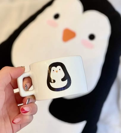 Tatlı Penguen Tasarımlı Kutulu Kupa Ve Yastık Set