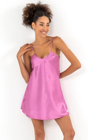 miorre İnce Askılı Mini Saten Gecelik,Gül Kurusu Xl/2Xl