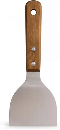MallArt® Ahşap Saplı Paslanmaz Çelik Spatula – 24cm Eğilimli Çok Amaçlı Mutfak Spatulası | Izgara, Burger, Sebze, Temizlik için Profesyonel Metal Spatula