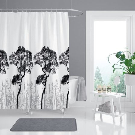 Tropik Home Ağaç Desen Banyo Duş Perdesi-beyaz Renk Duş Perdesi Ve Küvet Perdesi, 180x200 cm Lüx Banyo Perdesi