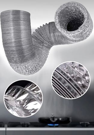 3 Metre 127 mm Alüminyum Flex Aspiratör Borusu, Isıya Dayanıklı, Esnek Havalandırma Hortumu, Davlumbaz ve Banyo Fanı Uyumlu