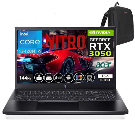 Acer Nitro V 15 ANV15-51 Intel Core I5 13420H 96GB DDR5 RAM 4TB SSD RTX3050-144Hz Windows11Home 15.6" Fhd Taşınabilir Bilgisayar NHQNCEY00132+WeblegelsinÇanta
