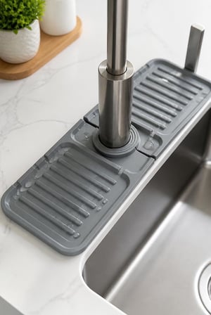 Busstier Silikon Evye Musluk Su Sıçrama Önleyici Mat Mutfak Lavabo Musluk Altı Damlalık Kurutmalık Süngerlik Organizer Tezgah Koruyucu Su Toplayıcı Hızlı Kuruyan Kaymaz Esnek Tasarım