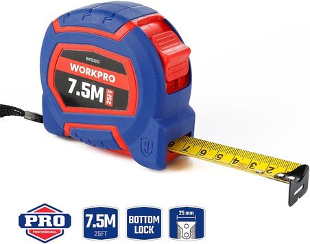 WP261010 7,5Mx25mm/25Ft. Naylon Kaplama Sarı Çelik Şerit Metre