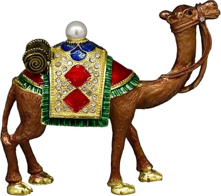 Kristal Taş İşlemeli Dekoratif Deve Biblosu, Metal, 14 cm x 17 cm, Renkli (Bronz)