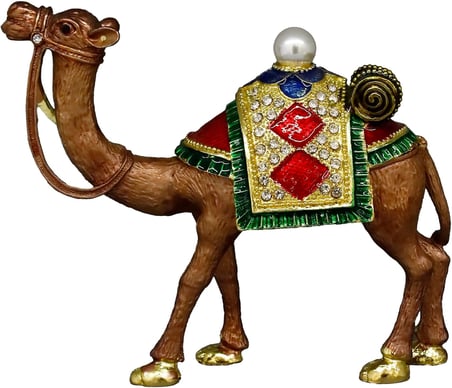 Kristal Taş İşlemeli Dekoratif Deve Biblosu, Metal, 14 cm x 17 cm, Renkli (Bronz)
