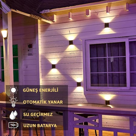 Tekli Solar Bahçe Aydınlatması Güneş Enerjili Bahçe Aydınlatması Duvar Lambası Çift Taraflı Aplik Işık Led Işık