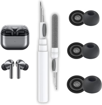 Samsung Galaxy Buds3 Pro / Buds4 Pro Uyumlu Üç Boyut Premium Silikon Kulaklık Uçları (S,M,L) Ve 3'ü 1 Arada Bluetooth Kulaklık Temizleme Kalemi Seti (Siyah)