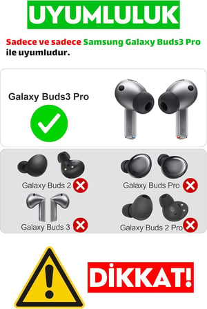 Samsung Galaxy Buds3 Pro / Buds4 Pro Uyumlu Üç Boyut Premium Silikon Kulaklık Uçları (S,M,L) Ve 3'ü 1 Arada Bluetooth Kulaklık Temizleme Kalemi Seti (Siyah)
