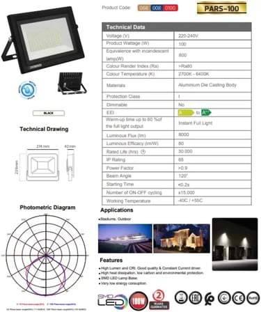 PARS-100 100 WATT 6400K BEYAZ IŞIK SMD LED PROJEKTÖR 100W