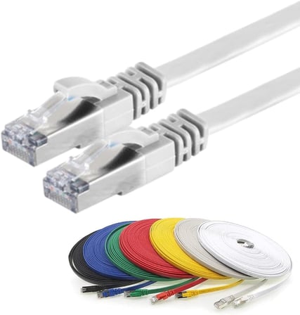 CAT7 Yassı FTP Ethernet Network Lan İnternet Kablosu, Beyaz 2 metre