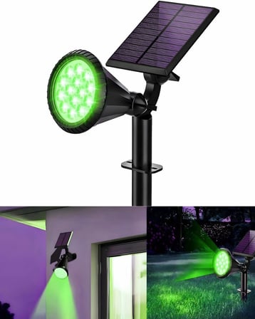Forlife Yeşil 18 LED Spot Güneş Enerjili Bahçe Aydınlatma Lambası, Fotoselli, Spike Aplik, 18W Su Geçirmez Dış Mekan Solar Lamba, Ağaç, Veranda, Garaj, Havuz, Duvar Ve Zemin Montajına Uygundur 42 CM