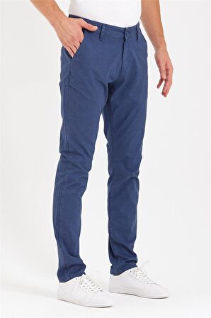 Erkek Slim Fit Yan Cep Chino Pantolon  İndigo