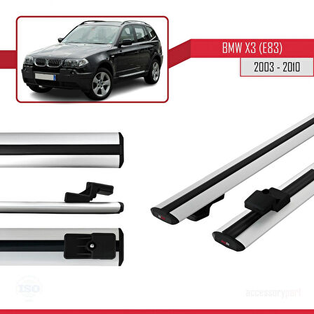 BMW X3 (E83) 2003-2010 Arası ile Uyumlu BASIC Model Ara Atkı Tavan Barı Gri 2 Adet