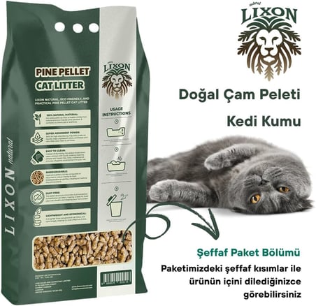 Doğal Çam Peleti Kedi Kumu 5 Kg (10L) Yavru/Yetişkin Kediler ve Kemirgen Hayvanlar için%100 Biyobozunur - Astımlı ve Alerjik Kediler için Uygun - Kimyasal İçermeyen - Yüksek Emiş Gücü
