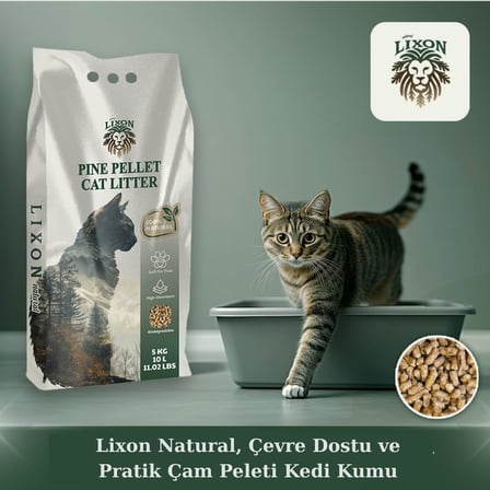 Doğal Çam Peleti Kedi Kumu 5 Kg (10L) Yavru/Yetişkin Kediler ve Kemirgen Hayvanlar için%100 Biyobozunur - Astımlı ve Alerjik Kediler için Uygun - Kimyasal İçermeyen - Yüksek Emiş Gücü