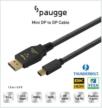 - DP 1.4 VESA Sertifikalı Thunderbolt2 Destekli Mini Displayport Kablo - 1.5m (ENTMDP1415)