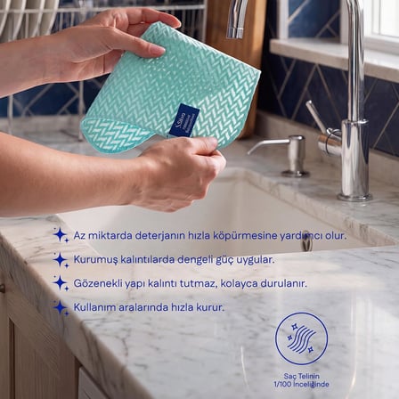 Silva Premium Bulaşık Filesi Balıksırtı Doku 25x25 cm, Mikrofiber Bulaşık Bezi, Az Deterjanla Bol Köpük, Çizmeyen Ovma Gücü, Tencere Tava Cam Porselen İçin, Mint Yeşili