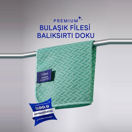 Silva Premium Bulaşık Filesi Balıksırtı Doku 25x25 cm, Mikrofiber Bulaşık Bezi, Az Deterjanla Bol Köpük, Çizmeyen Ovma Gücü, Tencere Tava Cam Porselen İçin, Mint Yeşili