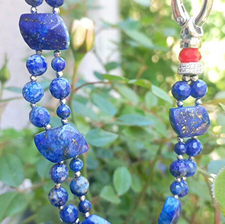2275 Lapislazuli Mercan el yapımı iki sıralı kolye