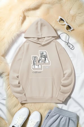 Unisex California 1987 Baskılı Oversize Hoodie Kapüşonlu Sweatshirt