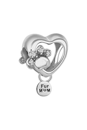 Kedi Köpek Annesi Patili Kalp Charm | 925 Ayar Gümüş
