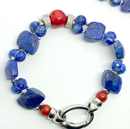 2276 Lapislazuli Mercan el yapımı çift sıra bileklik