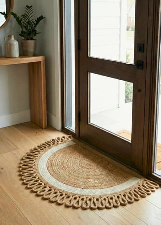 Lunaloop Yarım Ay Jüt Paspas El Yapımı Doğal Karşılama Paspası Jüt Kapı Önü Paspası Banyo Ve Balkon Kilimi Karavan Tekne Ev Ofis Otel Yurt Dekorasyonu (Ekuri̇-Şeri̇T, 55 X 85 Cm)