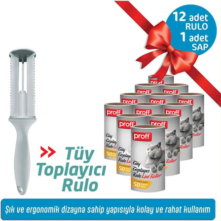 grimor life Tüy Toplayıcı Rulo Yapışkanlı 12 Li Yedek Rulo (Kedi - Köpek Tüy Toplayıcı)