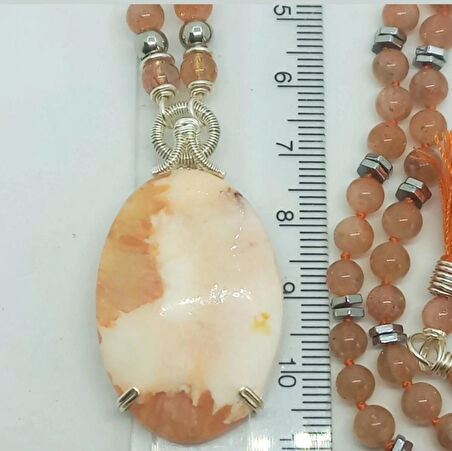 2277 Scolocite Güneş taşı el yapımı düğümlü kolye