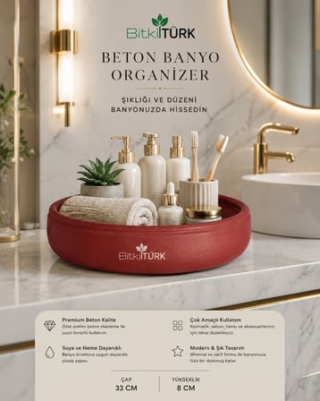 Büyük Boy Dekoratif Beton Saksı 33x8 cm Bonsai Saksısı Sukulent Saksısı İç ve Dış Mekan Saksı
