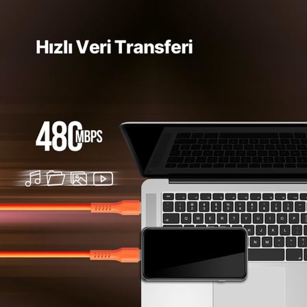 USB-C - Lightning Hızlı Şarj Kablosu 120cm Neon (Neon Turuncu)