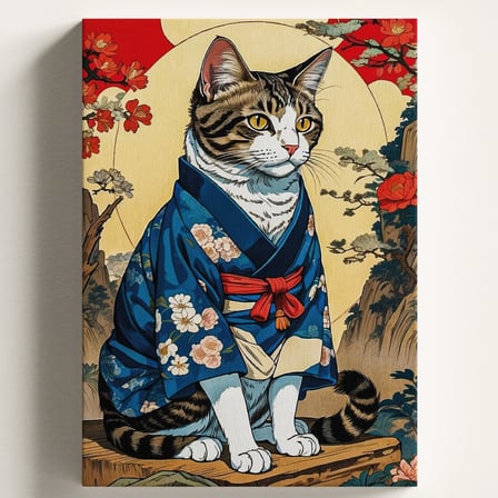 Sayılarla Boyama Tuval Hobi Seti, JAPON KEDİ Temalı Fırça ve Boya Dahil Set (Çıtalı) 40x50 CM, Kendin Yap Sayılarla Tuval Boya Kiti (KASNAKLI)