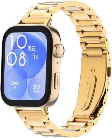 Huawei Watch Fit 4 İle Uyumlu Paslanmaz Çelik Kordon Ayarlanabilir Metal Kayış + Ayarlama Aparatı Gold