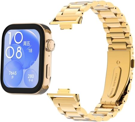 Huawei Watch Fit 4 İle Uyumlu Paslanmaz Çelik Kordon Ayarlanabilir Metal Kayış + Ayarlama Aparatı Gold