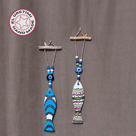 Uretti - Fatma 4830 1343 El Yapımı 2'li Balık Duvar Süsü - Mavi / Yeşil