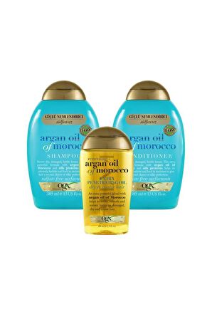 Ogx Nemlendirici ve Canlandırıcı Argan Oil of Morocco Sülfatsız Şampuan+Bakım Kremi 385ml+Yağ 100ml