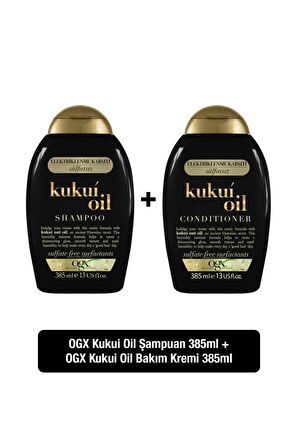 OGX  Nemlendirici & Elektriklenme Karşıtı Kukui Oil Sülfatsız Şampuan 385 ml+Bakım Kremi 385 ml