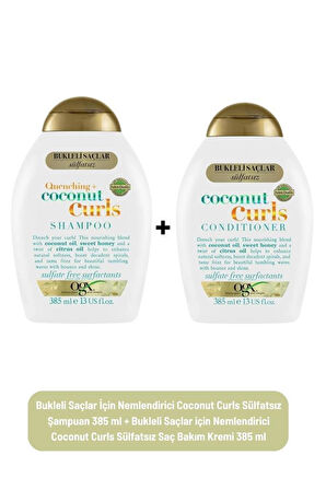 Bukleli Saçlar İçin Nemlendirici Coconut Curls Sülfatsız Şampuan 385 ml + Bukleli Saçlar için Nemlendirici Coconut Curls Sülfatsız Saç Bakım Kremi 385 ml