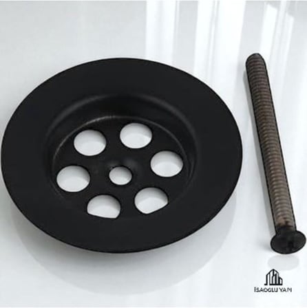 İSAOĞLU YAPI Siyah Lavabo Süzgeci, Siyah Lavabo Sifonu, Vida Dahil