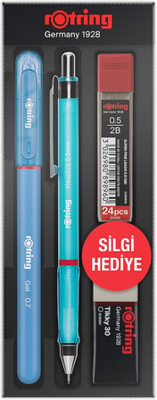 Rotring Visuclick Jel Okul Seti 0,7 mm, Mekanik Kurşun Kalem, Uç ve Silgi Seti, Pembe