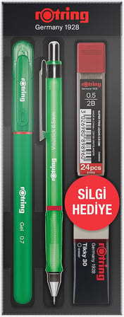 Rotring Visuclick Jel Okul Seti 0,7 mm, Mekanik Kurşun Kalem, Uç ve Silgi Seti, Pembe