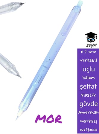 SEYFİKİRTASİYE Versatil Uçlu Kalem, 0.7 mm, Şeffaf Plastik Gövde, Mor, Writech