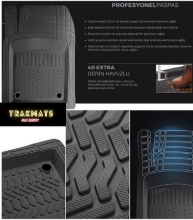TRAKMATS (kyb2317) 2007 4D UNİVERSAL PREMİUM YUMUŞAK OTO PASPAS GRİ BMW 3 SERİSİ E90 SEDAN ile uyumlu