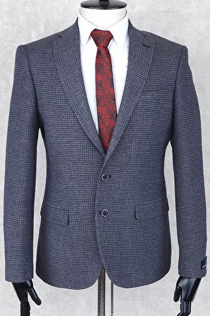 JAN CARLUCCİ Yünlü Erkek Regular Fit Mono Yaka Lacivert Drop 6 Tek Ceket