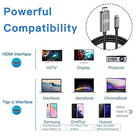 HC-01 Type-C to 4K Ultra Full HD HDMI USB-C Tak Çalıştır Görüntü Aktarım Kablosu-1.8m